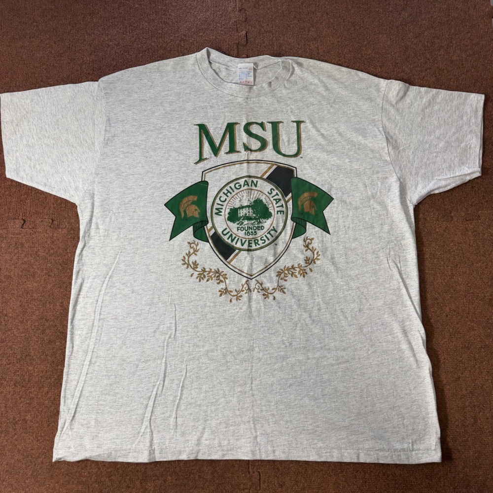 Vintage Artex Michigan State University MSU T Shirt Men 2XL Gray Made in USA 90s